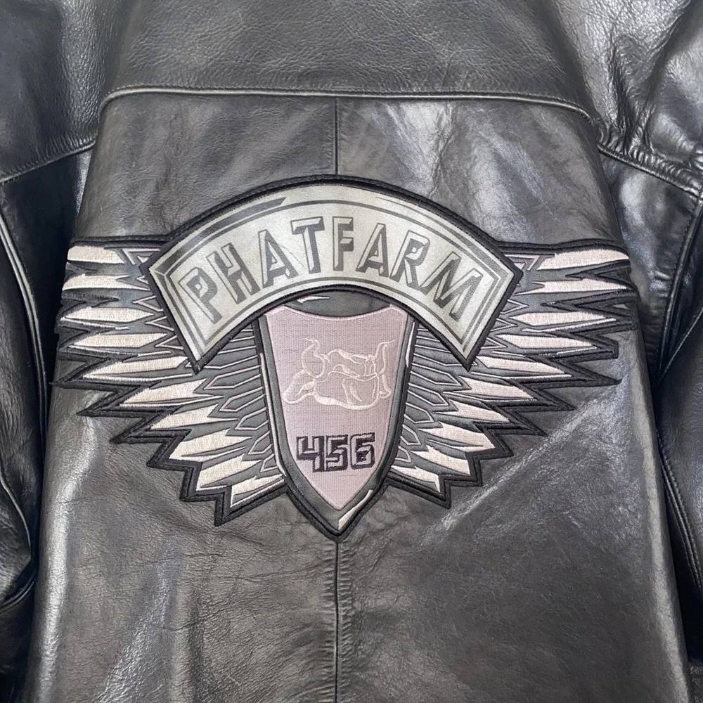 Phat Farm Women Black Leather Motorcycle Size XL Discount 4 Damage Zipper $500+‎